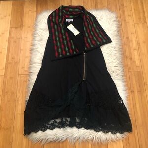 Lanvie Boho Lace Shawl Neck Zip Up Sleeveless Red Green Black Knit Vest Poncho S